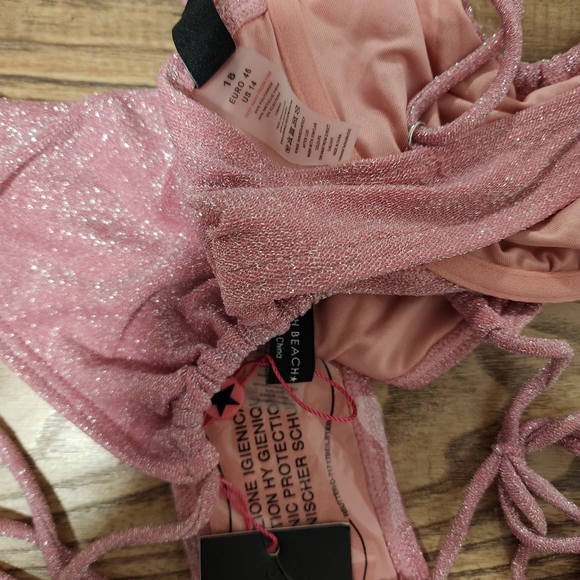 South Beach shimmer swim set underwire top high leg cheeky drawstring bottom - Picture 3 of 3